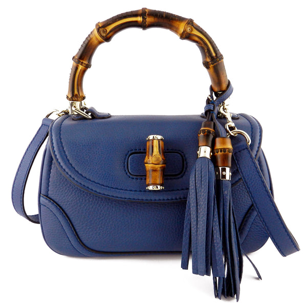 Gucci Blue Leather Bamboo Convertible Satchel