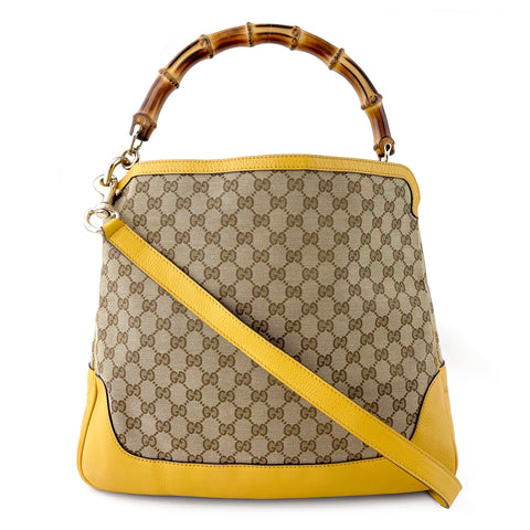 Gucci GG Canvas Diana Bamboo Shoulder Bag - Beige / Yellow