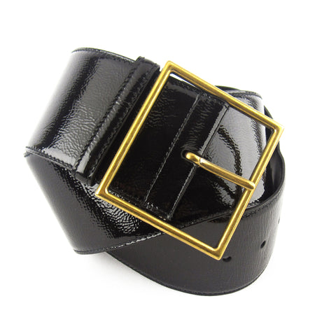 YSL Wide Patent Leather Belt - Black