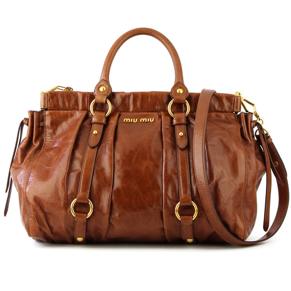 Miu Miu Vitello Lux Shopper Bag - Palissandro Brown
