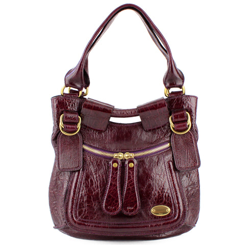 Chloe Burgundy Patent Leather Bay Shoulder Bag
