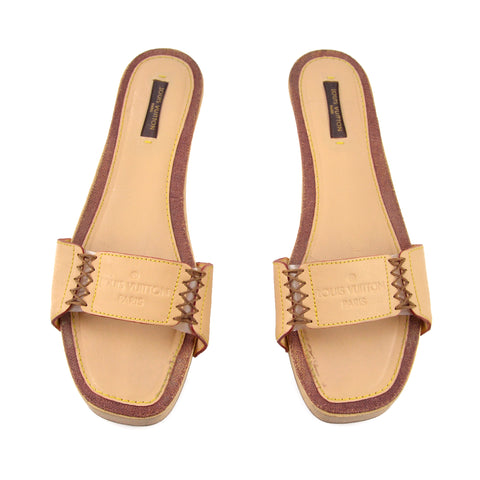 Louis Vuitton Beige Leather Clog / Slide Sandals sz 38 / 8