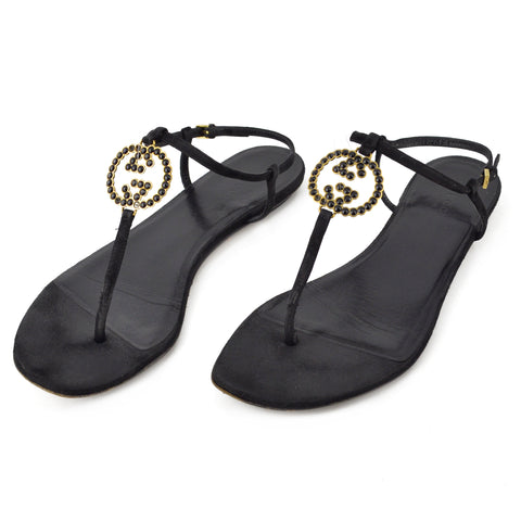 Gucci Crystal GG T-Strap Thong Sandals sz 38.5