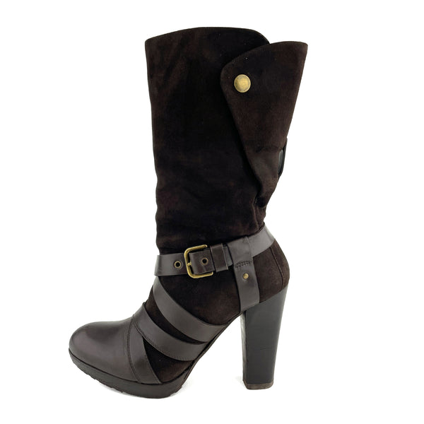 Stuart Weitzman Brown Suede & Leather Boots Sz 5
