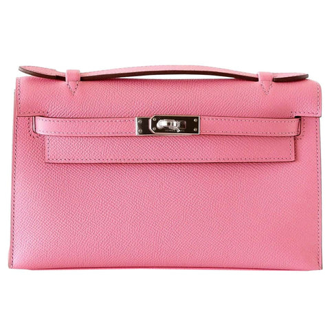 Hermes Kelly Pink Rose Confetti Epsom Leather Clutch Pochette