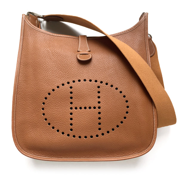 Hermes Evelyne I GM Gold Brown Togo Leather Crossbody