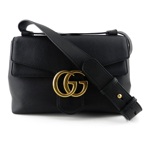 Gucci Flap GG Marmont Textured Black Leather Shoulder Bag