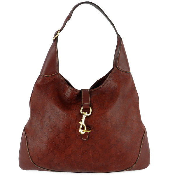 Gucci Guccissima Jackie Large Leather Hobo - Burgundy