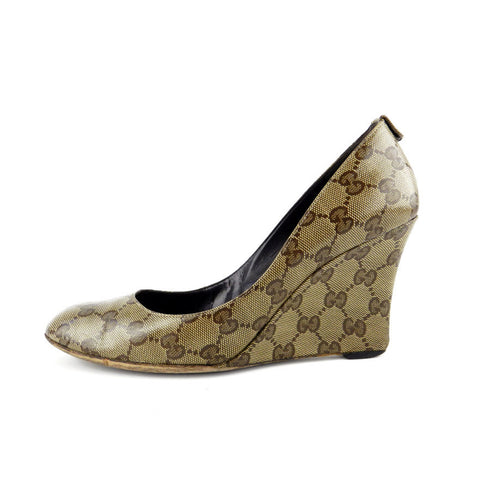 Gucci Crystal Monogram Wedge Pumps sz 8.5