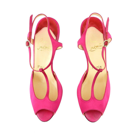 Christian Louboutin Fuchsia Satin Peep-Toe Sandals sz 37 (6 US)