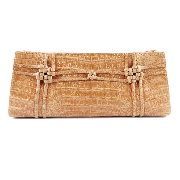 Nancy Gonzalez Tan Knotted Crocodile Clutch