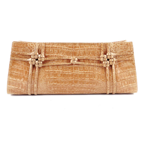 Nancy Gonzalez Tan Knotted Crocodile Clutch