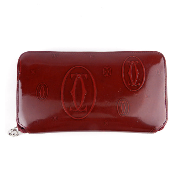 Cartier Bordeaux Red Patent Leather Continental Zip Wallet