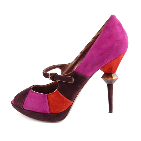 Miu Miu Suede Color-Block Peep-Toe Pumps sz 38.5