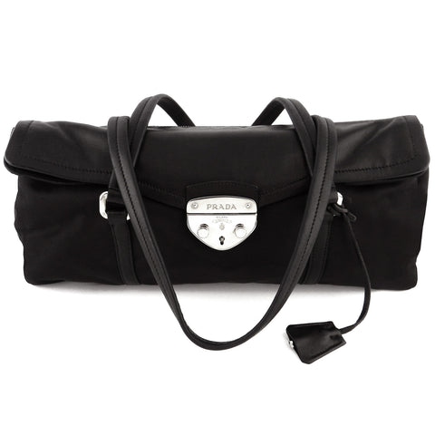 Prada Black Leather and Tussuto Push-Lock Shoulder Bag