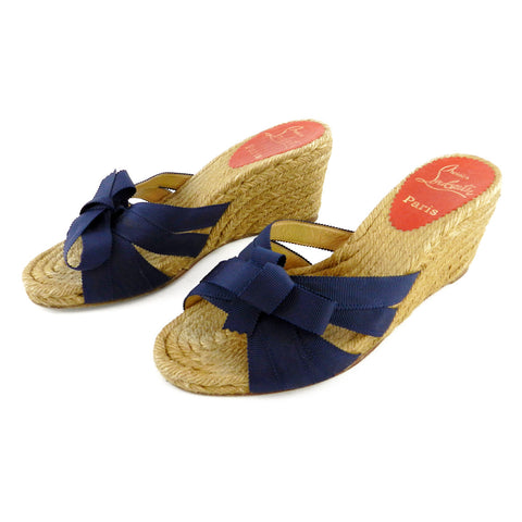 Christian Louboutin Navy Ribbon Wedge Espadilles sz 37 (6 US)