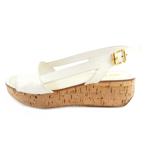 Miu Miu Ivory Patent Cork Sandals sz 35