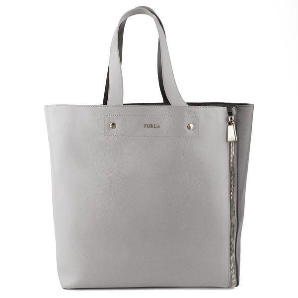 Furla Two-Tone Grey Musa Expandable Leather Tote