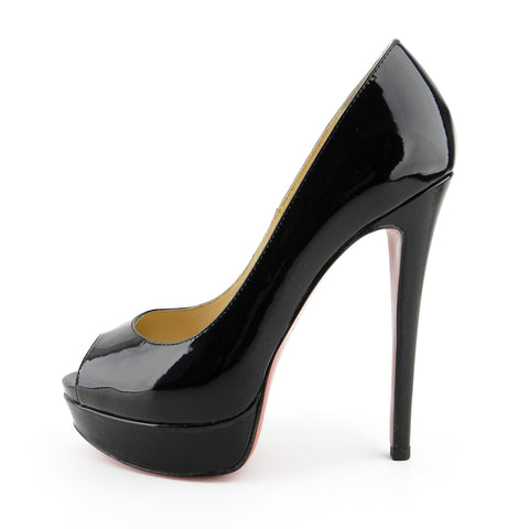 Christian Louboutin Open Toe Platform Black Patent Pumps sz 37 / 7