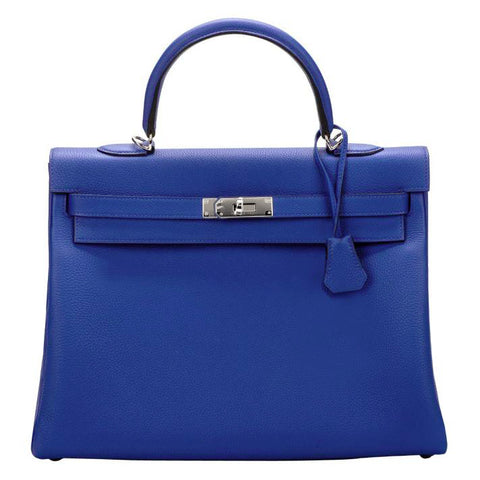 Hermes Kelly Retourne 35 Electric Blue Togo Leather Satchel