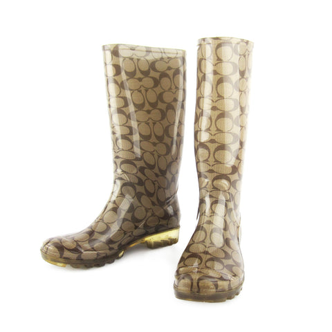 Coach Classic CC Khaki Rain Boots sz 8