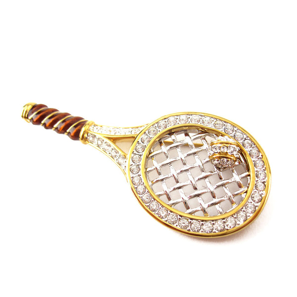 Swarovski Crystals Tennis Racket Brooch