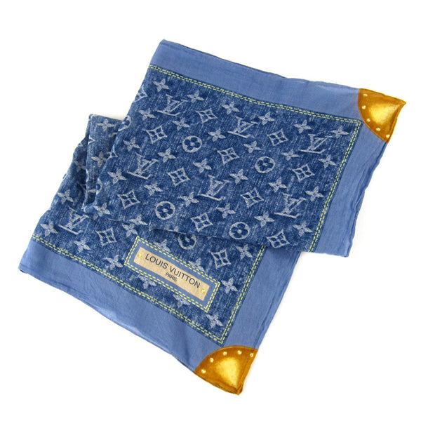 Louis Vuitton Silk Monogram Blue Demin Scarf