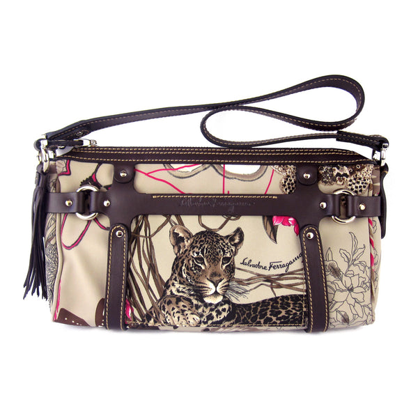 Ferragamo Leopard Print Leather Shoulder Bag