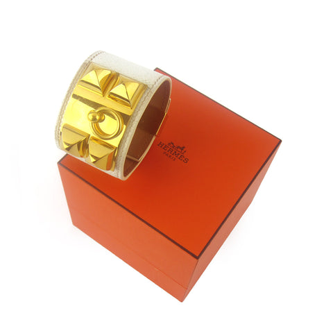 Hermes CDC Collier de Chien Cuff - White/Gold
