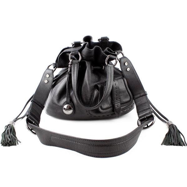 Lancel Pebbled Leather Crossbody Satchel Bucket