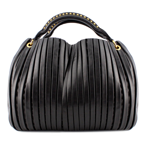 Miu Miu Black Pleated Leather Hobo Bag