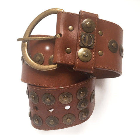 Gloria Vanderbilt Brass Studded Leather Belt XS-S