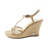 Michael Kors Nude Patent Raffia Wedge Sandals sz 6