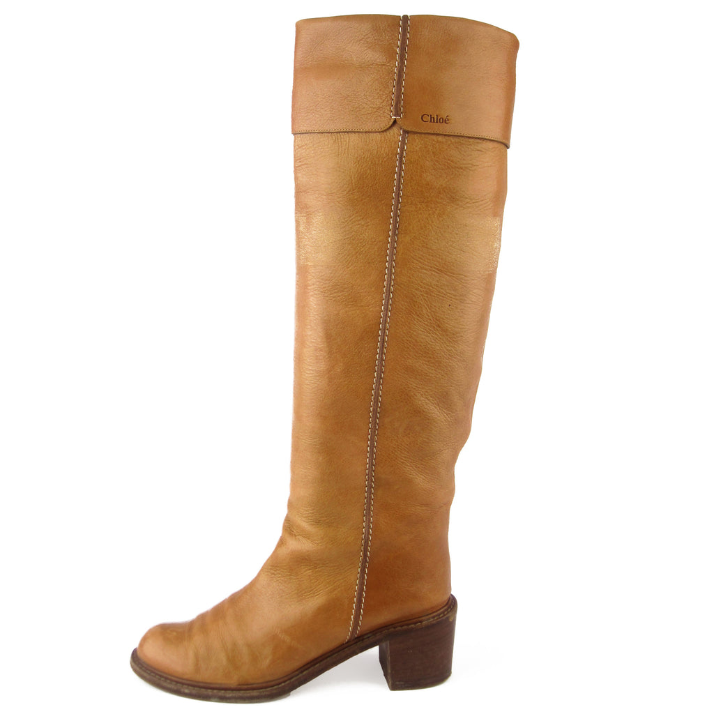 LUXUCA.COM Chloe Tall Tan Leather Boots sz 9.5