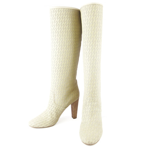 Hermes Leather & Houndstooth Canvas Boots sz 40
