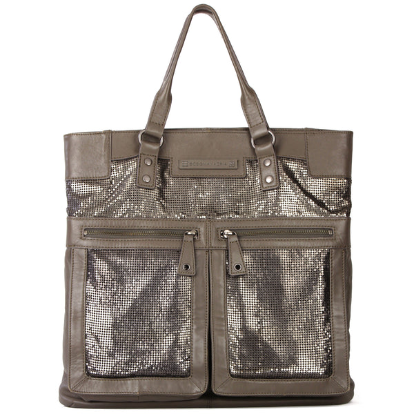 BCBG Maxazria Metallic Silver Grey Flat Tote