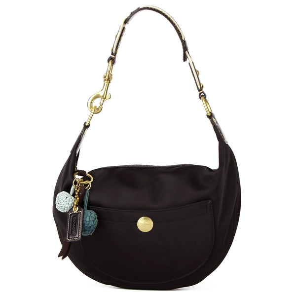 Coach Black Satin Pom-Pom Shoulder Bag
