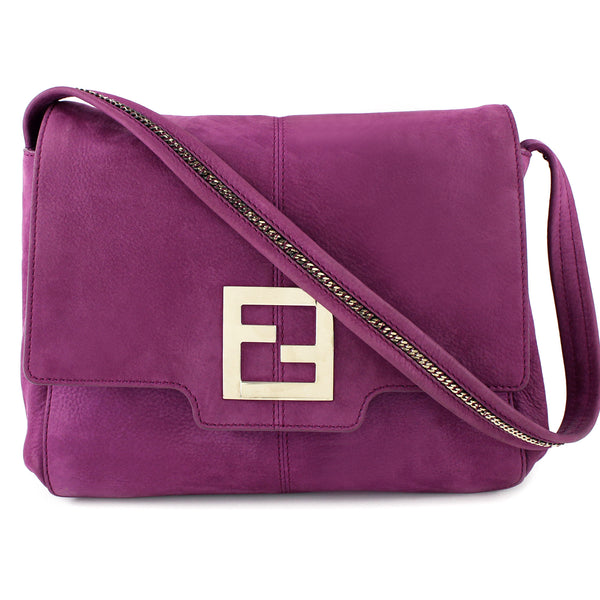 Fendi Iridescent Violet Suede Leather Shoulder Bag