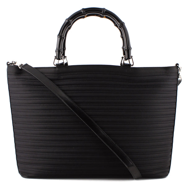 Gucci Vintage Ribbed Canvas Bamboo Tote & Shoulder Bag