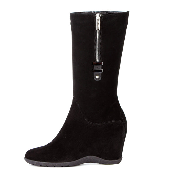 Aquatalia Waterproof Black Suede Wedge Boot sz 6