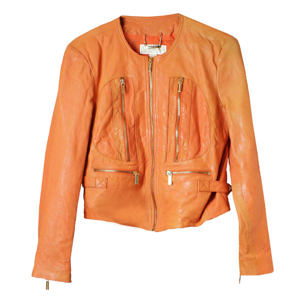 Michael Kors Women's Mango Orange Leather Jacket M / L