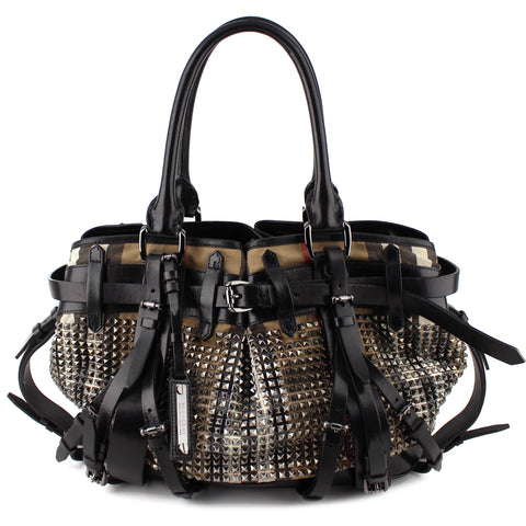 Burberry Large Canvas Check & Leather Studded Warrior Tote