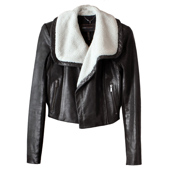 BCBG Maxazria Women's Black Leather Shepra lined Jacket XXS / XS