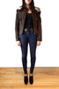 T.Italia Women's Italian Hooded Suede Bomber Jacket XS