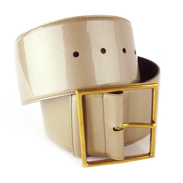 YSL Wide Patent Leather Belt - Beige