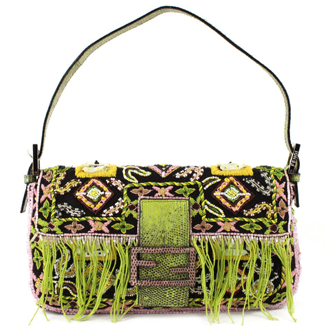 Fendi Limited Edition Embroidered Beads & Exotic Skin Baguette