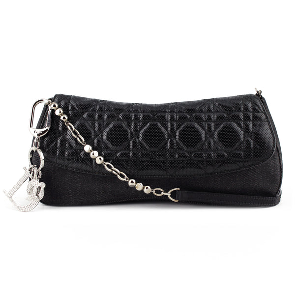 Dior Perforated Leather & Denim Crystal Charms Shoulder Bag