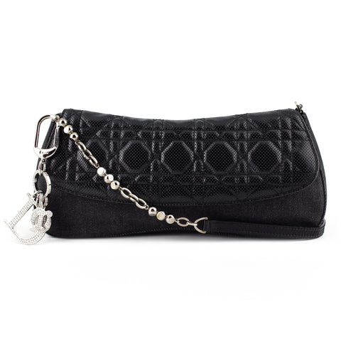 Dior Perforated Leather & Denim Crystal Charms Shoulder Bag