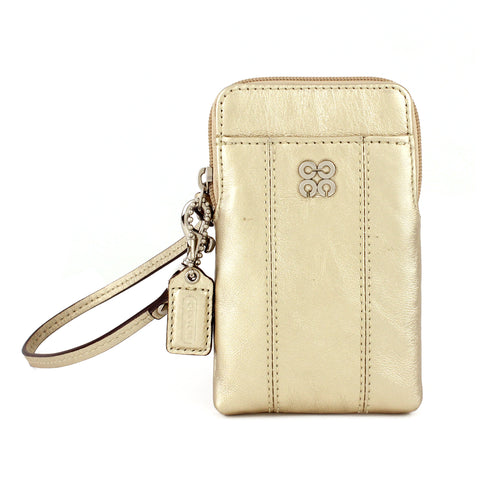 Coach Gold Metallic Leather Universal Wristlet Case Wallet