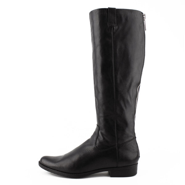 Calvin Klein Tall Black Leather Zip Flat Boots sz 39.5 / 9